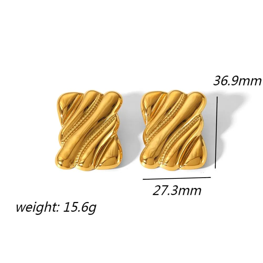 1 pair of classic fashion  gold-plated stainless steel rectangular geometric stripe texture earrings for women's jewelry for daily wear h5Picture2